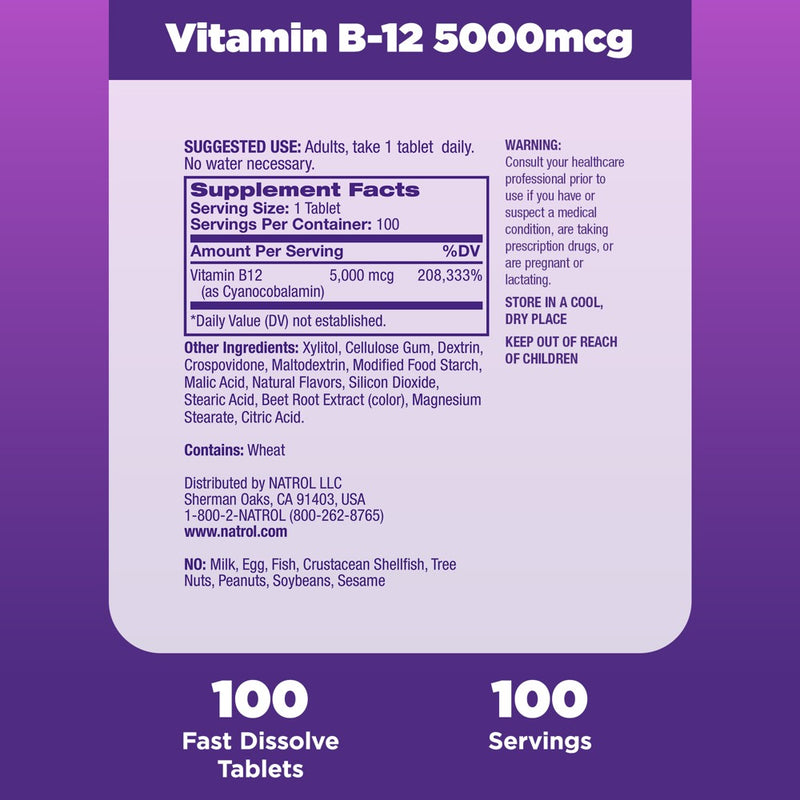 Natrol Vitamin B-12 Maximum Strength Fast Dissolve Energy Support Tablets - Strawberry - 100ct