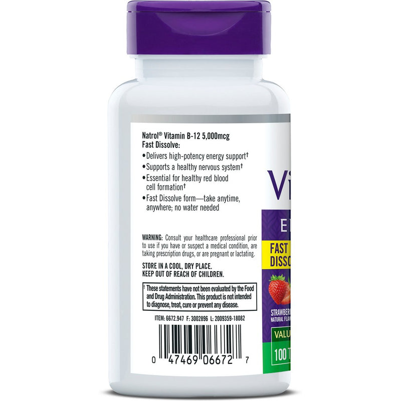 Natrol Vitamin B-12 Maximum Strength Fast Dissolve Energy Support Tablets - Strawberry - 100ct