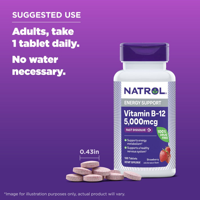 Natrol Vitamin B-12 Maximum Strength Fast Dissolve Energy Support Tablets - Strawberry - 100ct