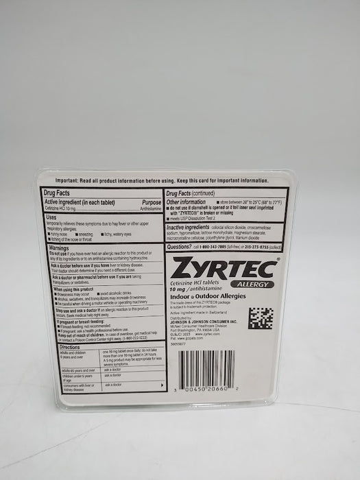 Zyrtec 24 Hour Allergy Relief Tablets - Cetirizine HCl - 60ct EXP 04/2027