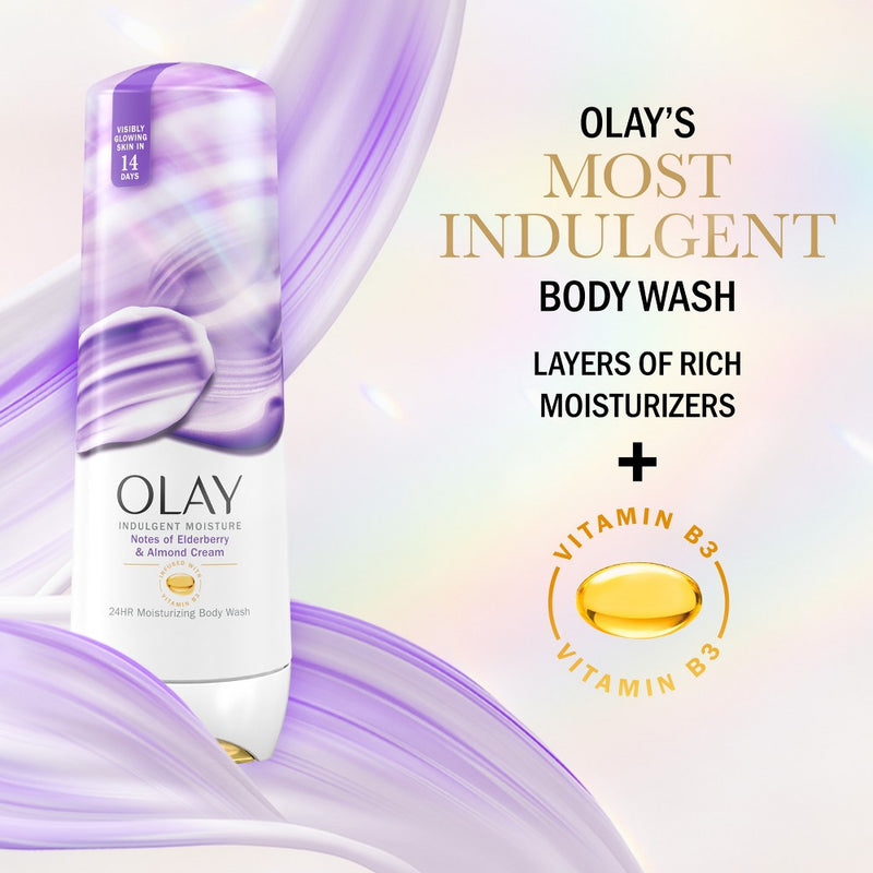 Olay Indulgent Moisture Body Wash Infused with Vitamin B3 - Notes of Elderberry and Almond Cream - 20 fl oz