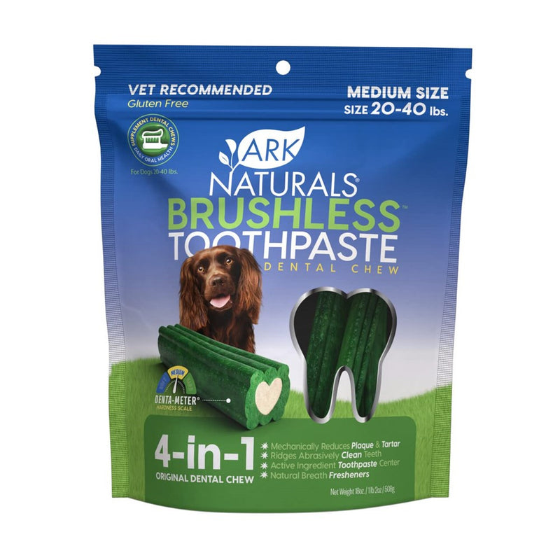 Ark Naturals Brushless Toothpaste, Dog Dental Chews For Medium Breeds, Freshens Breath, Helps Reduce Plaque & Tartar, 18Oz, 1 Pack