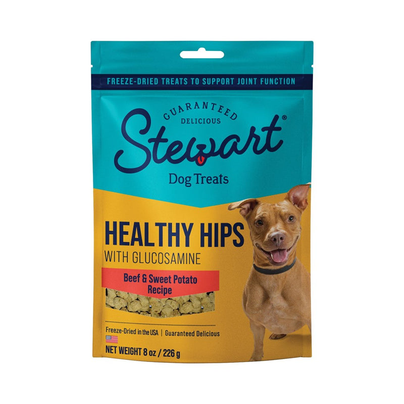 Stewart Freeze Dried Dog Treats, Healthy HIPS Beef & Sweet Potato, Made With Glucosamine Chondroitin, Grain Free, 8 Ounce Resealable Pouch, Made In USA
