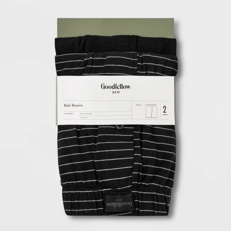 Men's Striped 2pk Knit Boxer - Goodfellow & Co Black L