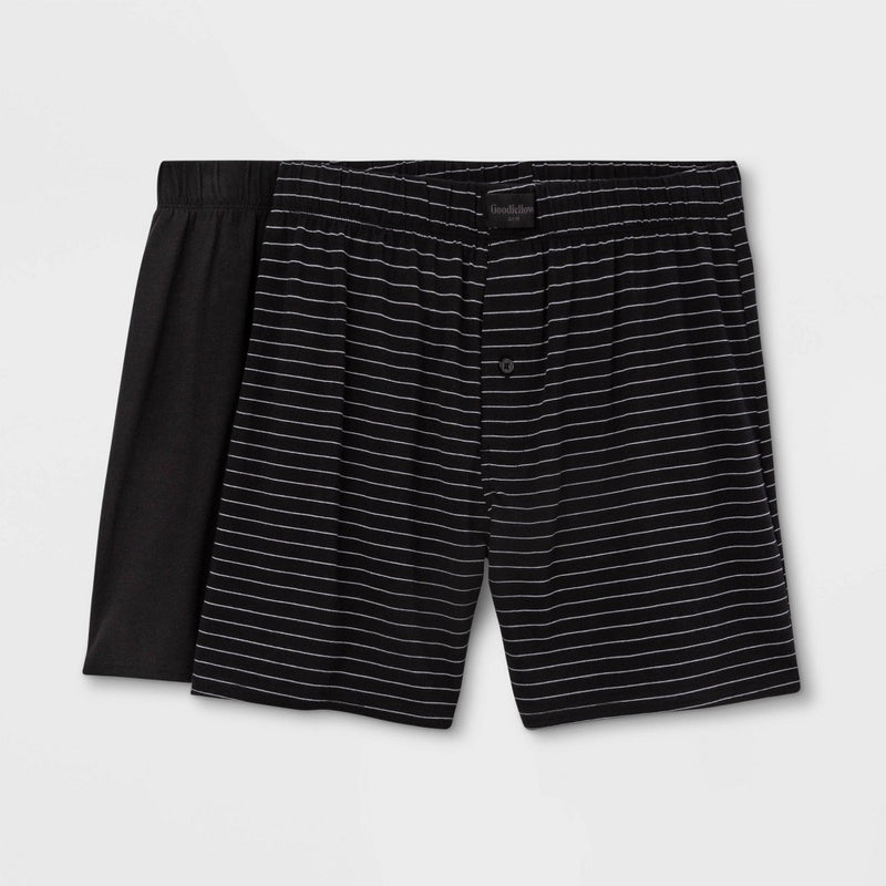 Men's Striped 2pk Knit Boxer - Goodfellow & Co Black L