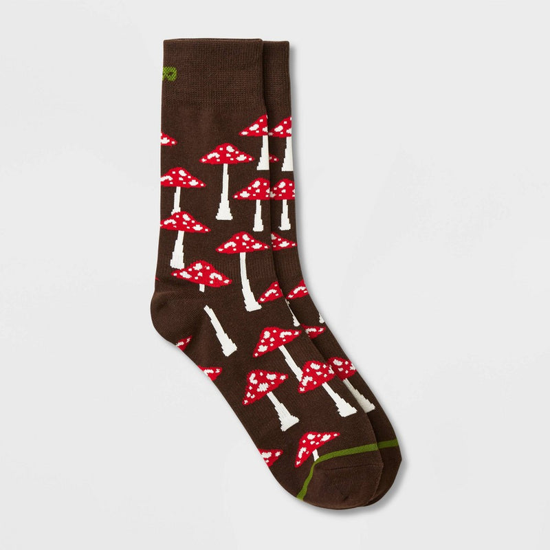 Pair of Thieves Men's Mushroom Print Cushion Crew Socks - Brown 6-12
