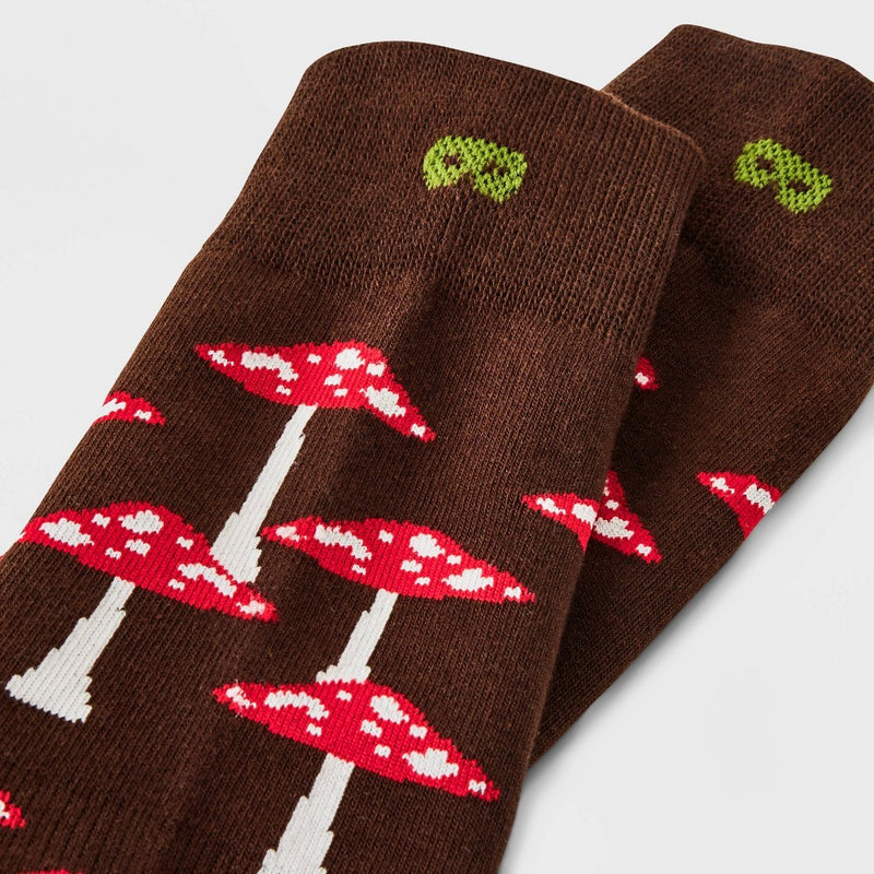 Pair of Thieves Men's Mushroom Print Cushion Crew Socks - Brown 6-12