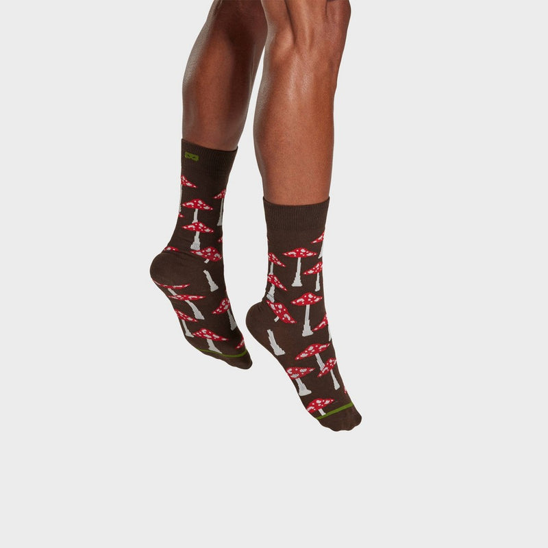 Pair of Thieves Men's Mushroom Print Cushion Crew Socks - Brown 6-12