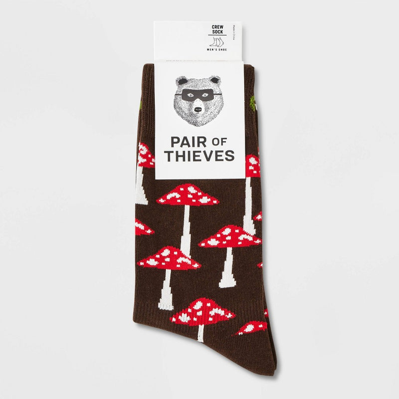 Pair of Thieves Men's Mushroom Print Cushion Crew Socks - Brown 6-12