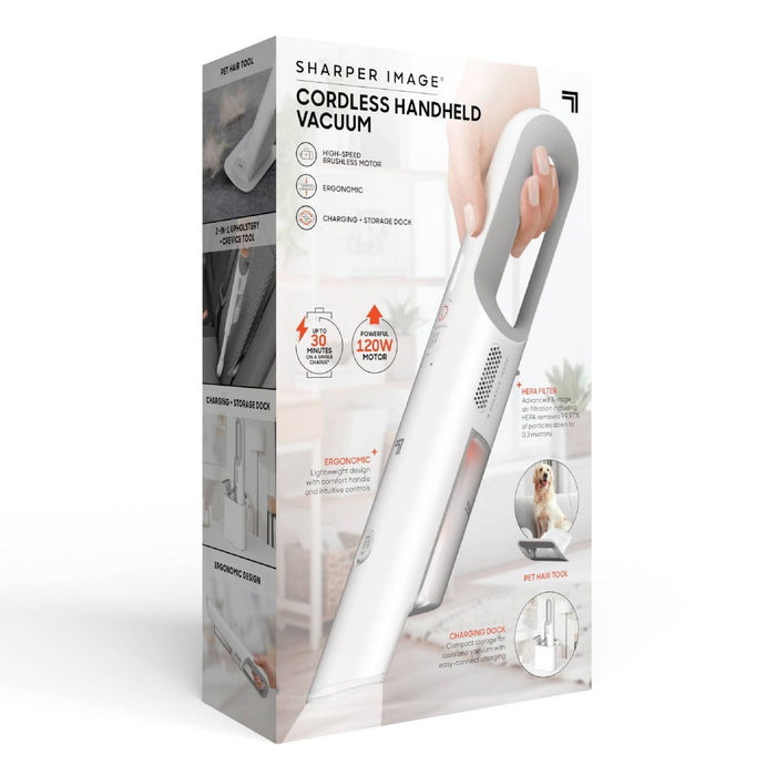 Sharper Image Handheld Vacuum with High-Speed 120W Brushless Motor, Cordless White