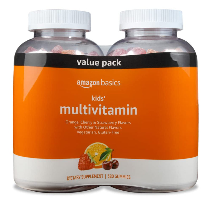 Amazon Basics Kids' Multivitamin Gummies, Cherry, Strawberry & Orange, 380 Count (2 Packs Of 190) (2 Per Serving) (Previously Solimo)