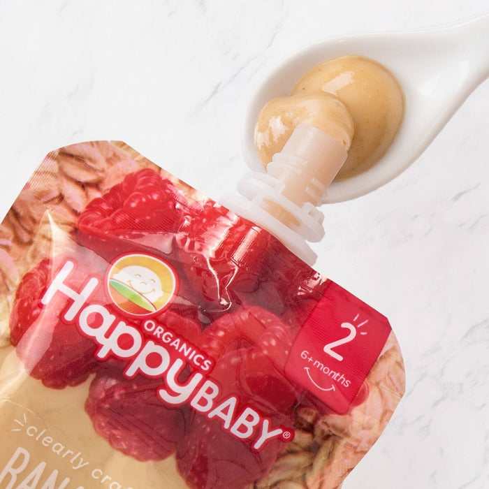 HappyBaby Clearly Crafted Bananas Raspberries & Oats Baby Food Pouch - 4oz