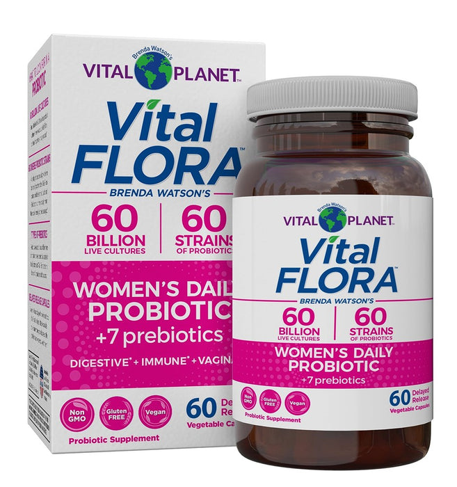 Vital Planet - Vital Flora Women’S Daily Probiotic 60 Billion CFU, 60 Diverse Strains, 7 Organic Prebiotics, Vaginal And Immune Support, Bloating, Digestive Health Probiotics For Women 60 Capsules