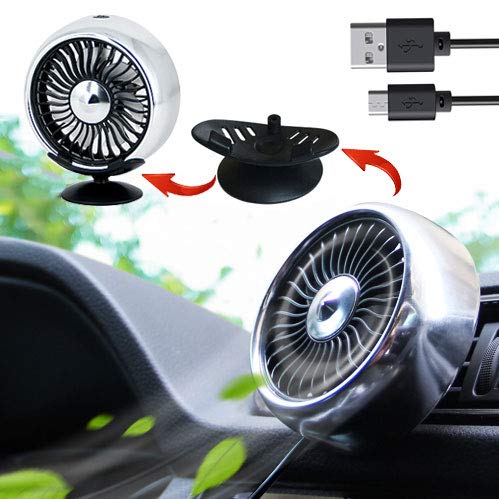 Kwak's Mini Fan For Car Air Vent Mount Fan With LED Light ABS Fan Sticker Mount Car Cooling Fan,For Car Home Office (Silver)
