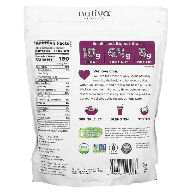 Nutiva Organic Chia Seed, Black, 32 oz (907 g)