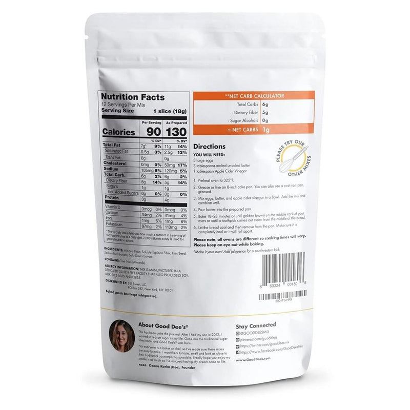 Good Dee's Cornbread Baking Mix, Low Carb, Grain-Free, Sugar-Free, Gluten-Free & Wheat-Free