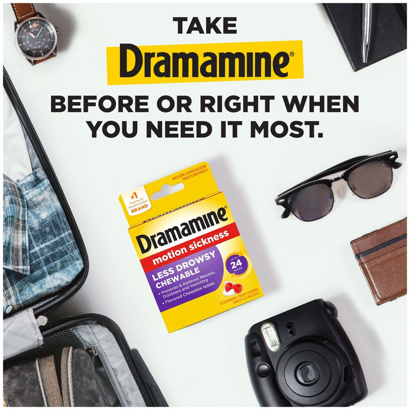 Dramamine All Day Less Drowsy Motion Sickness Relief Chewable Tablets - Raspberry Cream - 12ct