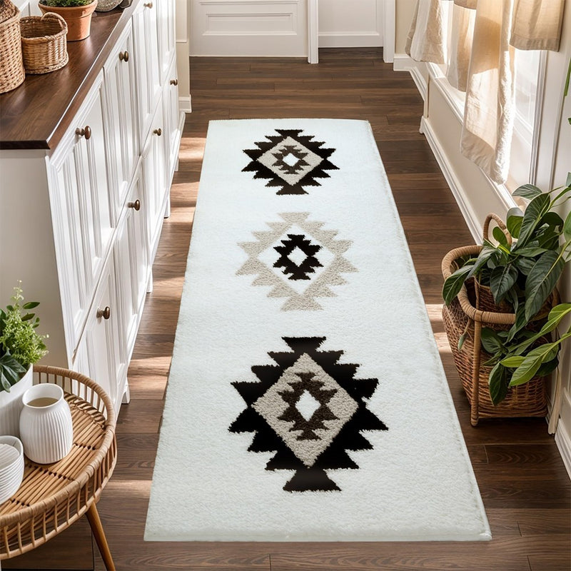 Yancorp Boho Bathroom Rug 20X60 Runner Rug Washable Bath Mat Hallway Runner Rugs Non Slip Absorbent Carpet Floor Mat Bathroom Rug With Rubber Backing For Kitchen Bedroom Living Room, White