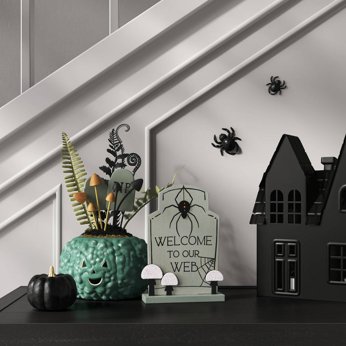 11" Plastic Pumpkin and Plants Artificial Halloween Decor - Hyde & EEK! Boutique