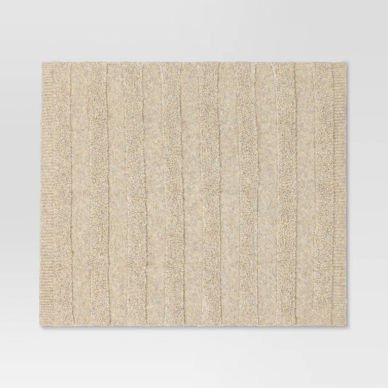 Cozy Bubble Knit Striped Throw Blanket Neutral - Threshold