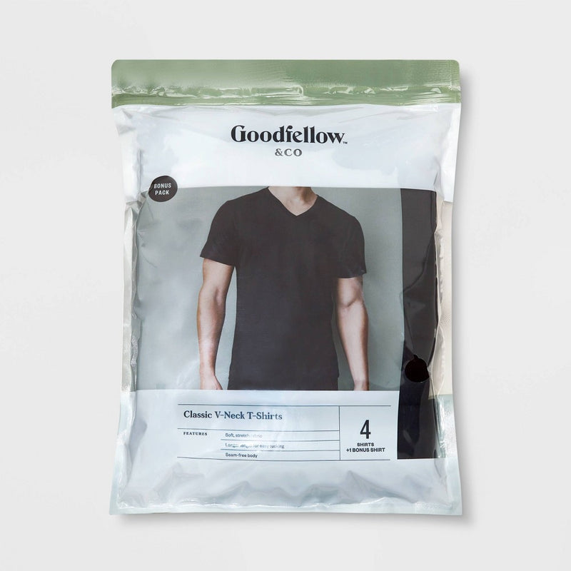 Men's 4+1 Bonus Pack Short Sleeve V-Neck Undershirt - Goodfellow & Co Black L