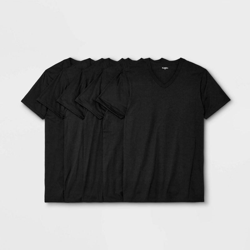 Men's 4+1 Bonus Pack Short Sleeve V-Neck Undershirt - Goodfellow & Co Black L