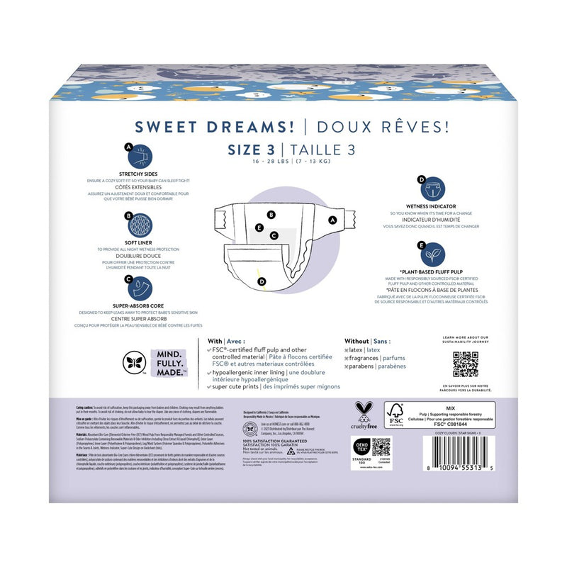 The Honest Company Clean Conscious Disposable Overnight Diapers Cozy Cloud + Star Signs - Size 3 - 52ct