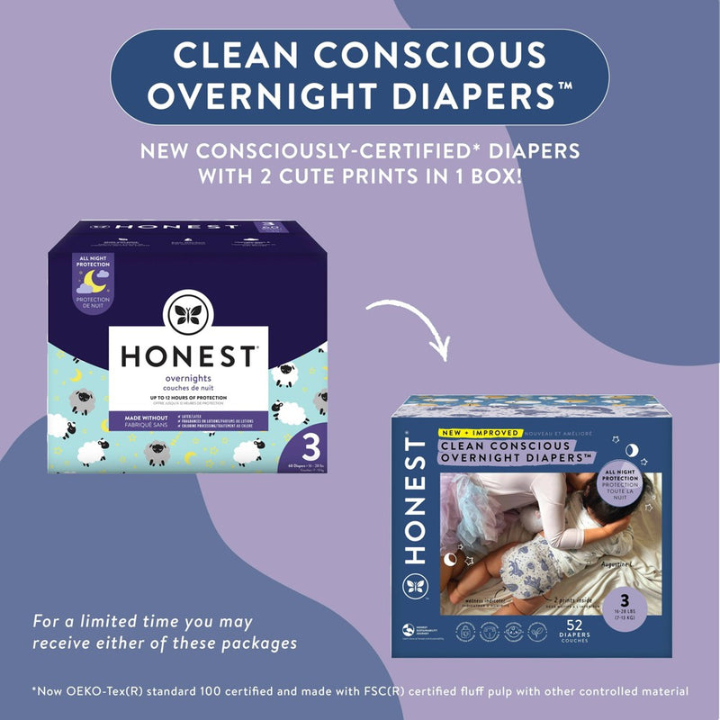 The Honest Company Clean Conscious Disposable Overnight Diapers Cozy Cloud + Star Signs - Size 3 - 52ct