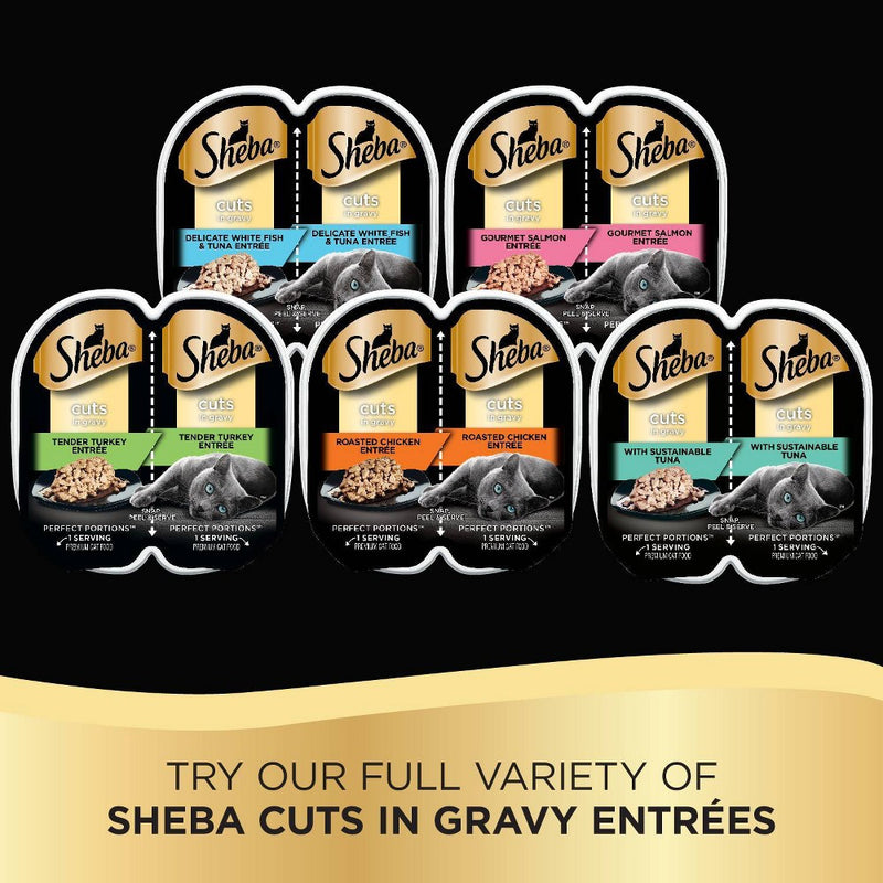 Sheba Perfect Portions Cuts In Gravy Sustainable Tuna,Salmon White Fish & Tuna Premium Wet Cat Food All Stages - 2.6oz/24ct Variety Pack