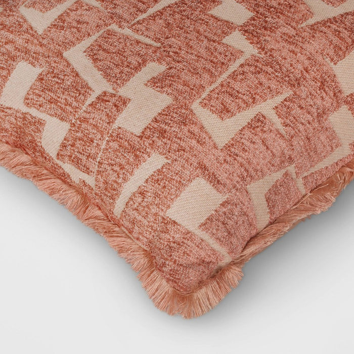 Geometric Patterned Cut Velvet Cotton Blend Square Throw Pillow Terracotta - Threshold: Luxury Jacquard, Indoor Decor