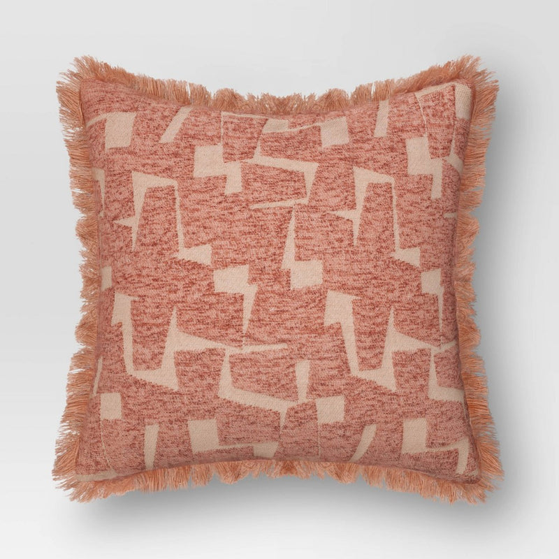 Geometric Patterned Cut Velvet Cotton Blend Square Throw Pillow Terracotta - Threshold: Luxury Jacquard, Indoor Decor