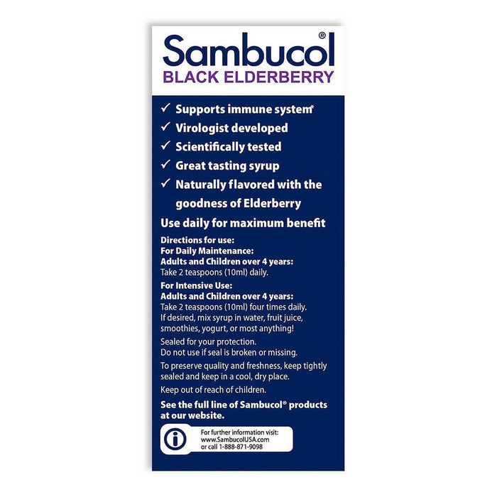 Sambucol Black Elderberry Vegan Immune Support Syrup - 4 fl oz