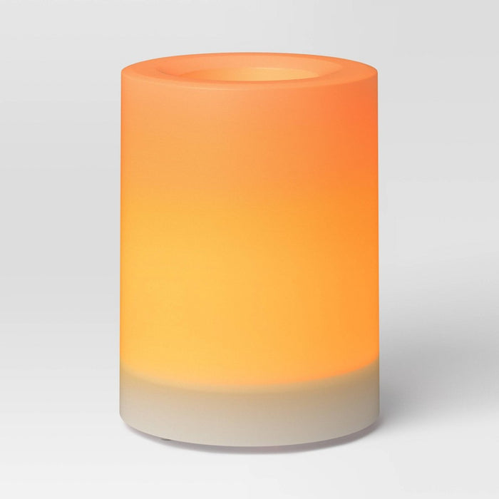 4"x3" AA Plastic LED Small Flameless Pillar Candle with Timer White - Threshold: Safe Indoor/Outdoor Decor, 2 AA Battery Operated