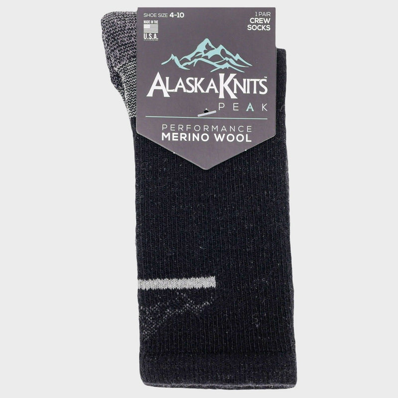 Alaska Knits Women's Peak Trail Wool Blend Midweight Crew Socks - Black 4-10
