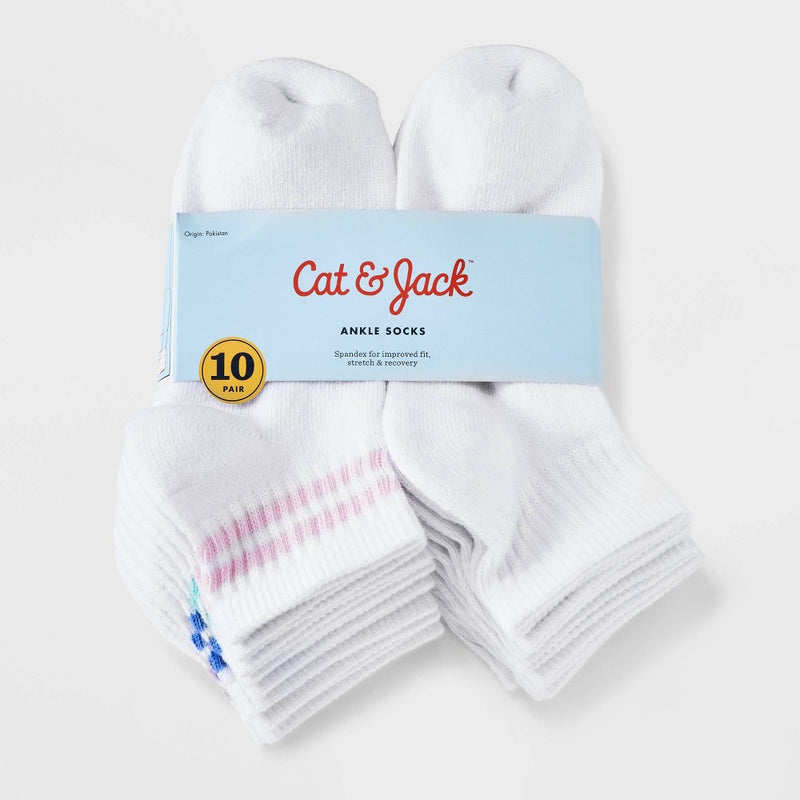 Girls' 10pk Ankle Striped Socks - Cat & Jack L