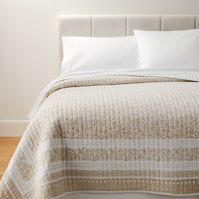 King Decorative Border Cotton Slub Wood Block Print Quilt White/Beige Floral - Threshold designed with Studio McGee: OEKO-TEX Certified