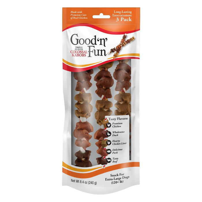 Good 'n' Fun Triple Flavor Colossal Kabob Rawhide Dog Treat with Chicken, Duck & Beef Flavor - 8.4oz/ 3ct