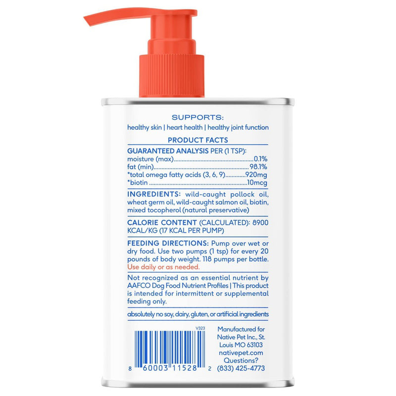 Native Pet Pump Bottle Omega Oil with Fish for Dogs - 8oz