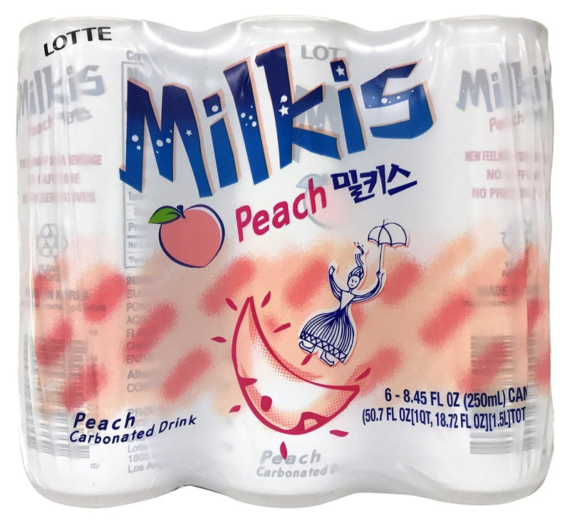 LOTTE Milkis Soda Beverage, Peach, 8.45 Fl Oz (Pack Of 6)