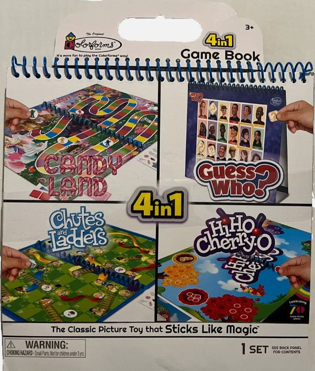Colorforms Hasbro 4 In 1 Games - Candyland, Chutes & Ladders, Hi Ho Cherry-O, Guess Who?