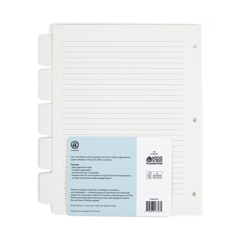 U Brands 5 Tab Paper Dividers Sophisticated Speckle