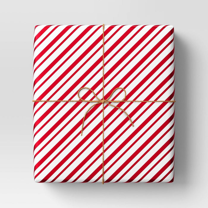 90 sq ft Metallic Striped Christmas Gift Wrap Red/White - Wondershop
