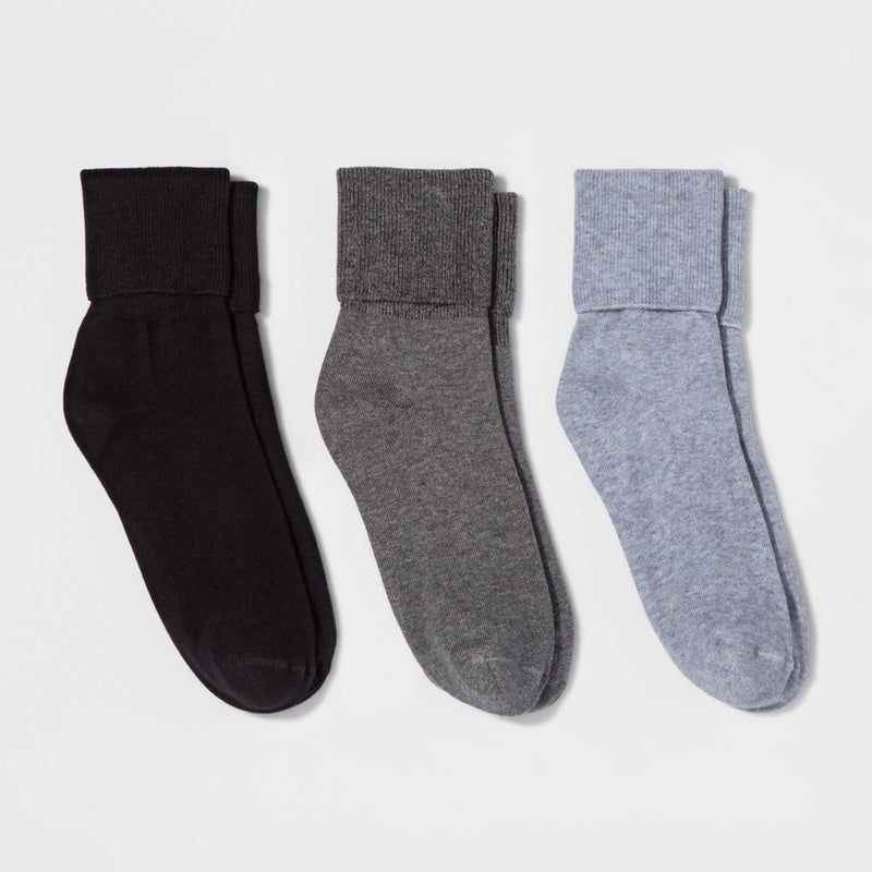 Women's 3pk Mary Jane Fold Over Cuff Socks - A New Day Gray Heather One Size
