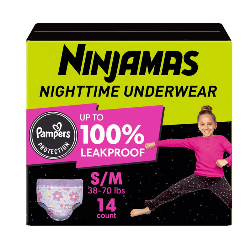 Pampers Ninjamas Nighttime Bedwetting Underwear Girls - Size S/M (38-70 Lbs), 14 Count