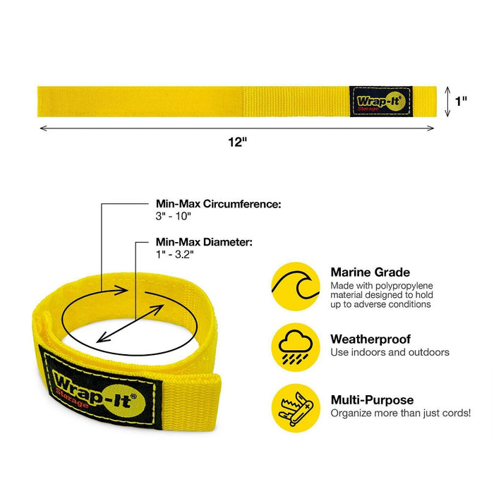 LOT OF 3!!! Wrap-It Quick Storage Straps 12" 6pk Yellow LOT OF 3