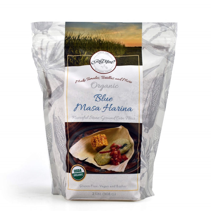 Gold Mine Blue Corn Masa Harina - USDA Organic - Macrobiotic, Vegan, Kosher And Gluten Free Flour For Healthy Mexican Dishes – 2 LBS