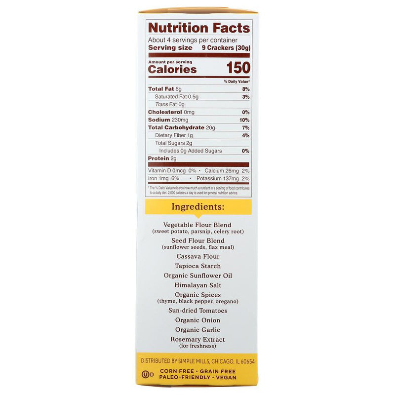 Simple Mills Mediterranean Herb Veggie Flour Pita Crackers - Case of 6/4.25 oz