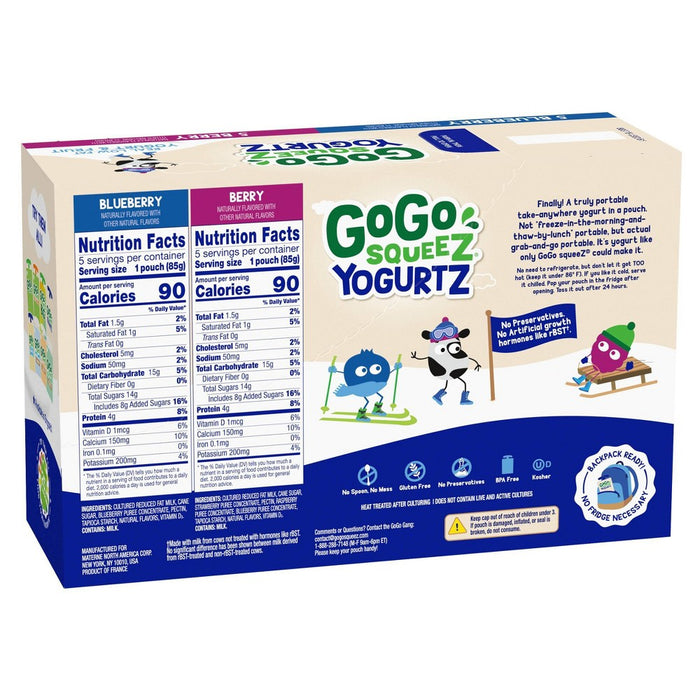GoGo squeeZ Kids' YogurtZ, Variety Blueberry/Berry - 30oz/10ct