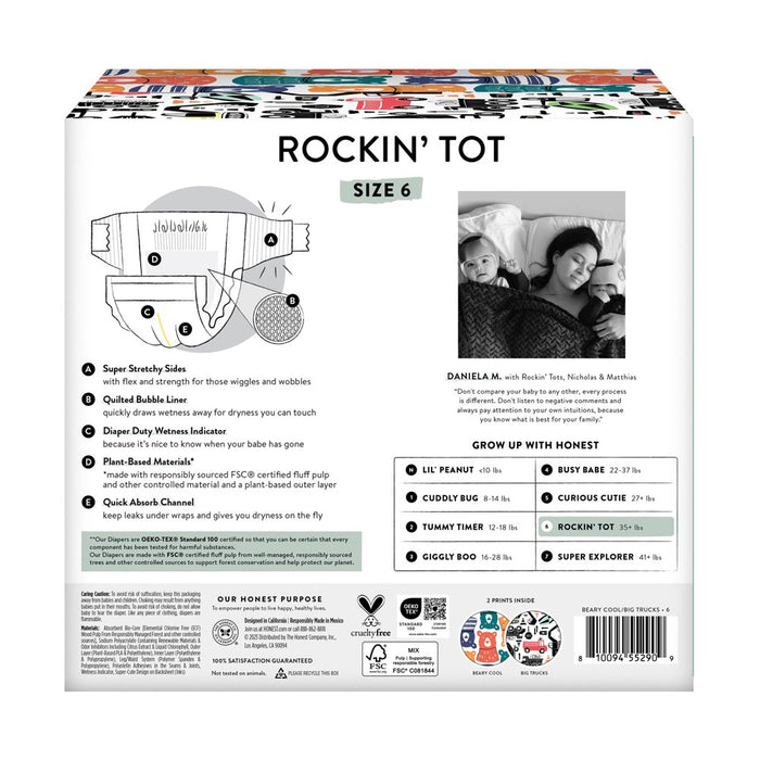 The Honest Company Clean Conscious Disposable Diapers - Big Trucks & Beary Cool - Size 6 - 40ct