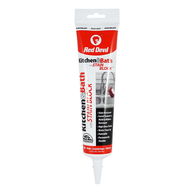 Red Devil 0755 Kitchen & Bath Stain Block Sealant Squeeze Tube, 5.5 Oz.